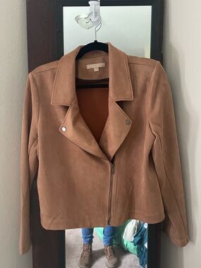 Women's Faux Suede Moto Jacket - Camel size large